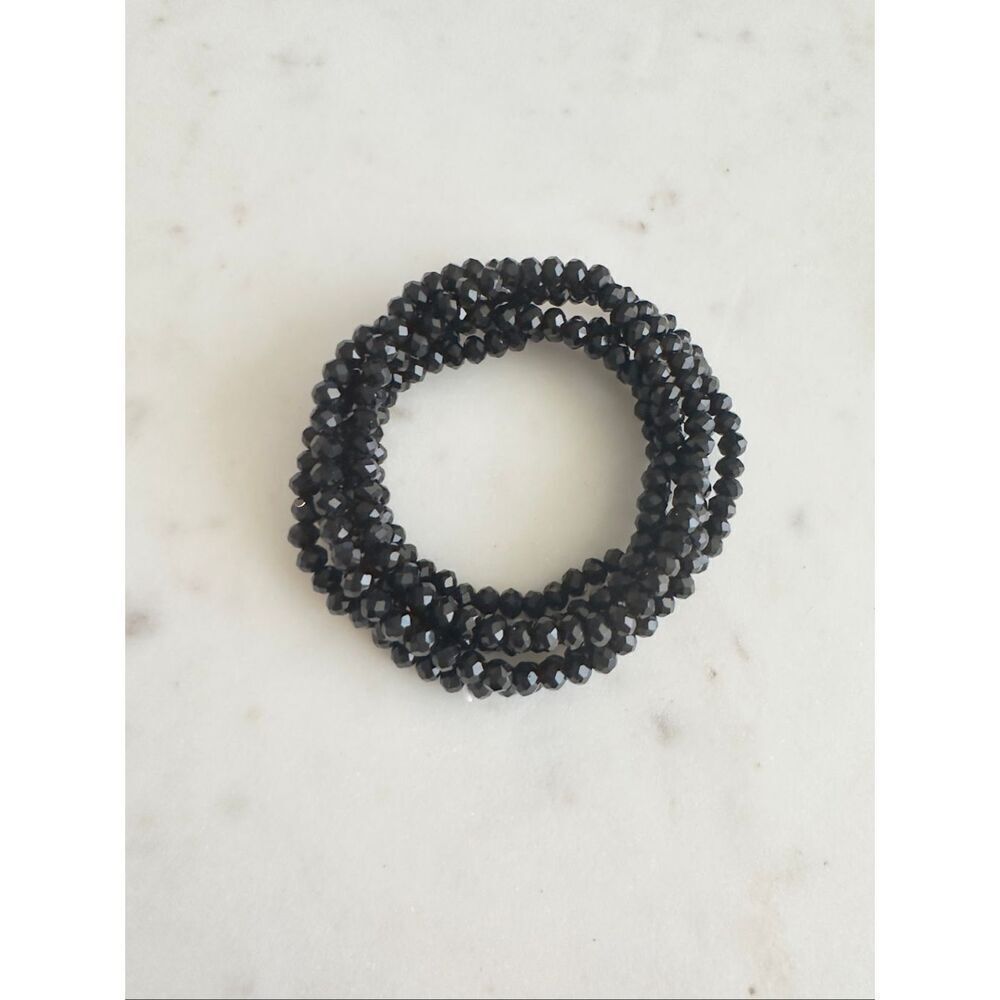 Set of black shiny stretchy beaded bracelets